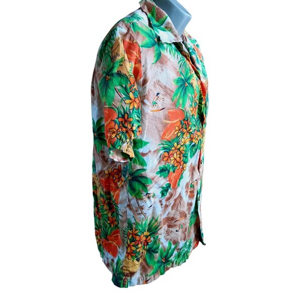 Vintage Men's Large Hawaiian Shirt 1970's USA made In Hawaii Surfer Print Cotton - Picture 4 of 7